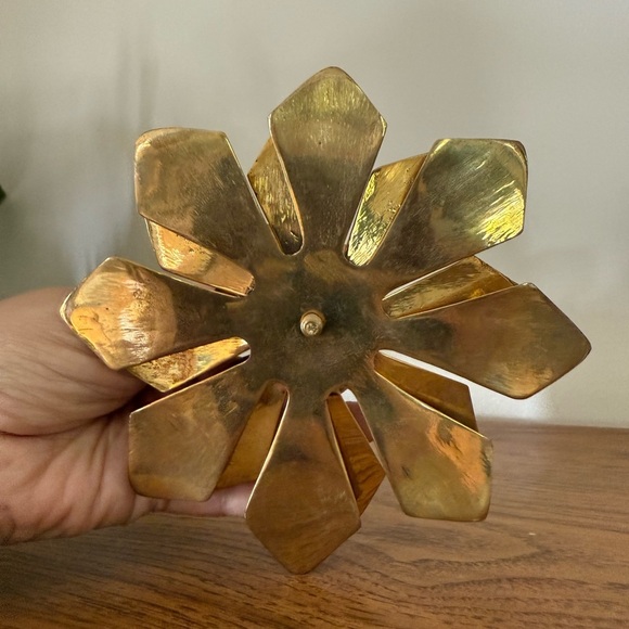 Vintage Brass Lotus Flower Candlestick Holder Gold - Picture 5 of 8